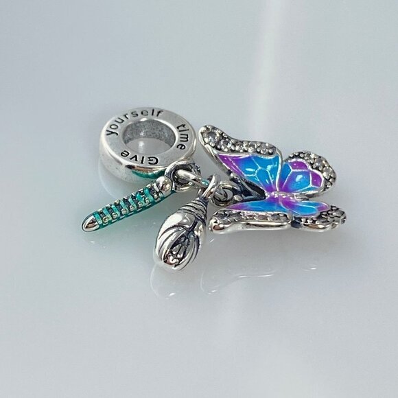 Sterling Silver Give Yourself Time - Butterfly Life Cycle Dangle Charm - Picture 9 of 15